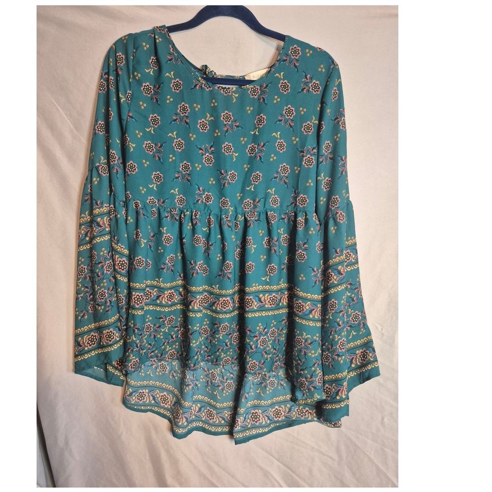Altar'd State Floral Print Dress Teal Long Sleeve Boho Large